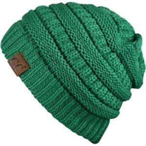imageCC Trendy Warm Chunky Soft Stretch Cable Knit Beanie SkullyKelly Green