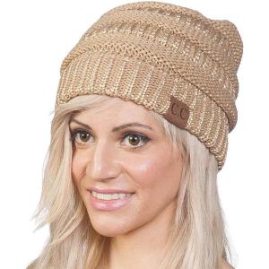 imageCC Trendy Warm Chunky Soft Stretch Cable Knit Beanie SkullyMetallic Gold