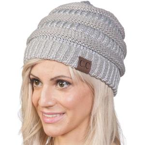 imageCC Trendy Warm Chunky Soft Stretch Cable Knit Beanie SkullyMetallic Silver