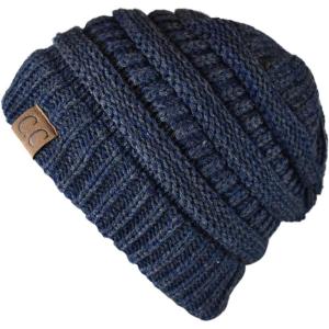 imageCC Trendy Warm Chunky Soft Stretch Cable Knit Beanie SkullyNavyDark Melange Gray