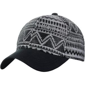 imageCC Unisex Abstract Navajo Weaved Panel Adjustable Precurved Baseball Cap HatBlackWhite