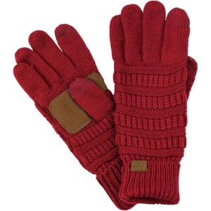 imageCC Unisex Cable Knit Inner Lined AntiSlip Touchscreen Texting GlovesBurgundy