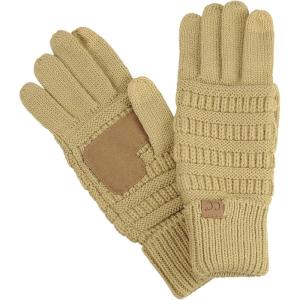 imageCC Unisex Cable Knit Inner Lined AntiSlip Touchscreen Texting GlovesCamel
