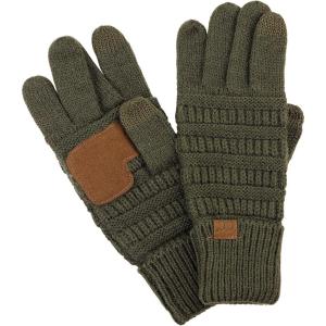 imageCC Unisex Cable Knit Inner Lined AntiSlip Touchscreen Texting GlovesDark Olive