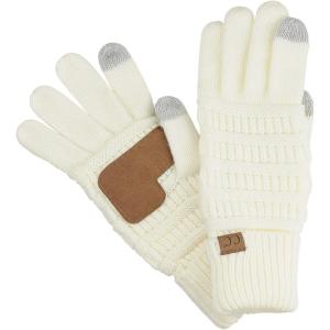 imageCC Unisex Cable Knit Inner Lined AntiSlip Touchscreen Texting GlovesIvory
