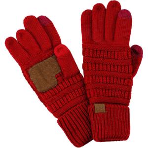 imageCC Unisex Cable Knit Inner Lined AntiSlip Touchscreen Texting GlovesRed