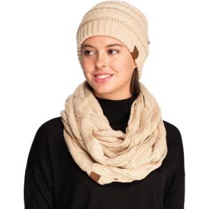 imageCC Unisex Cable Knit Winter Beanie and Scarf Set 2 Piece FallWinter Hat and Scarf Set for WomenBeige