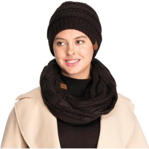 imageCC Unisex Cable Knit Winter Beanie and Scarf Set 2 Piece FallWinter Hat and Scarf Set for WomenBlack