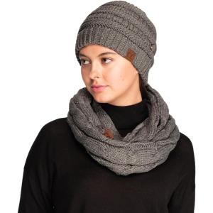 imageCC Unisex Cable Knit Winter Beanie and Scarf Set 2 Piece FallWinter Hat and Scarf Set for WomenDk Mel Grey