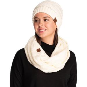 imageCC Unisex Cable Knit Winter Beanie and Scarf Set 2 Piece FallWinter Hat and Scarf Set for WomenIvory