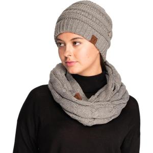 imageCC Unisex Cable Knit Winter Beanie and Scarf Set 2 Piece FallWinter Hat and Scarf Set for WomenLt Mel Grey