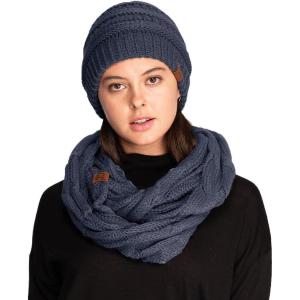 imageCC Unisex Cable Knit Winter Beanie and Scarf Set 2 Piece FallWinter Hat and Scarf Set for WomenNavy
