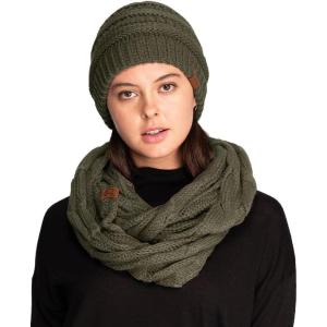 imageCC Unisex Cable Knit Winter Beanie and Scarf Set 2 Piece FallWinter Hat and Scarf Set for WomenNew Olive