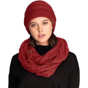 imageCC Unisex Cable Knit Winter Beanie and Scarf Set 2 Piece FallWinter Hat and Scarf Set for WomenRed