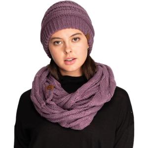 imageCC Unisex Cable Knit Winter Beanie and Scarf Set 2 Piece FallWinter Hat and Scarf Set for WomenViolet