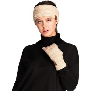 imageCC Unisex Cable Knit Winter Headwrap and Touchscreen Gloves Set 2 PieceBeige
