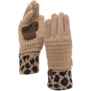 imageCC Unisex Cable Knit Winter Warm AntiSlip Touchscreen Texting Gloves Leopard Camel