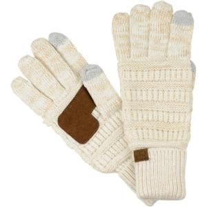 imageCC Unisex Cable Knit Winter Warm AntiSlip Touchscreen Texting GlovesIvoryGold Metallic