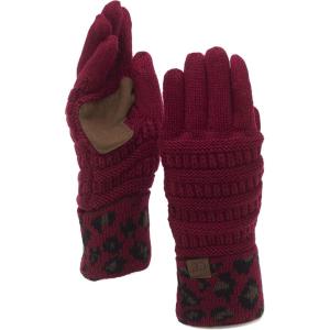 imageCC Unisex Cable Knit Winter Warm AntiSlip Touchscreen Texting GlovesLeopard Burgundy