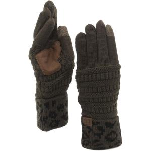 imageCC Unisex Cable Knit Winter Warm AntiSlip Touchscreen Texting GlovesLeopard Dark Olive