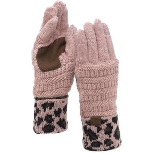 imageCC Unisex Cable Knit Winter Warm AntiSlip Touchscreen Texting GlovesLeopard Indi Pink