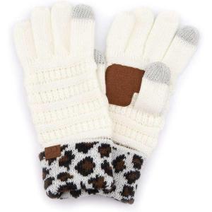 imageCC Unisex Cable Knit Winter Warm AntiSlip Touchscreen Texting GlovesLeopard Ivory