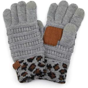 imageCC Unisex Cable Knit Winter Warm AntiSlip Touchscreen Texting GlovesLeopard Light Melange Gray