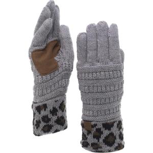 imageCC Unisex Cable Knit Winter Warm AntiSlip Touchscreen Texting GlovesLeopard Light Melange Grey