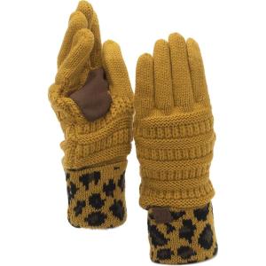 imageCC Unisex Cable Knit Winter Warm AntiSlip Touchscreen Texting GlovesLeopard Mustard