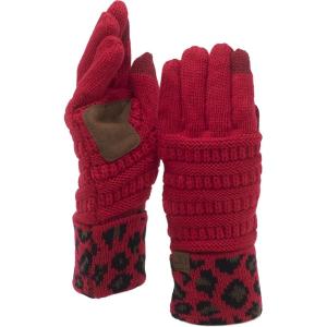 imageCC Unisex Cable Knit Winter Warm AntiSlip Touchscreen Texting GlovesLeopard Red