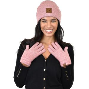 imageCC Unisex EcoFriendly Recycled Yarn Cuff Beanie and Touchscreen Gloves 2 Pc SetHeather Bubble Berry