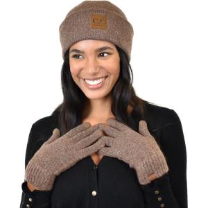 imageCC Unisex EcoFriendly Recycled Yarn Cuff Beanie and Touchscreen Gloves 2 Pc SetHeather Cacao