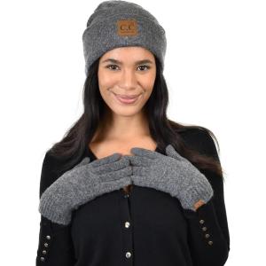 imageCC Unisex EcoFriendly Recycled Yarn Cuff Beanie and Touchscreen Gloves 2 Pc SetHeather Charcoal