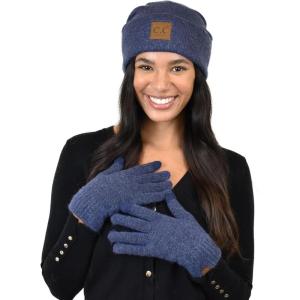 imageCC Unisex EcoFriendly Recycled Yarn Cuff Beanie and Touchscreen Gloves 2 Pc SetHeather Navy