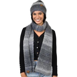 imageCC Unisex EcoFriendly Recycled Yarn Wool Blend Convertible Beanie and Scarf Set and Scarf SetBlack Mix