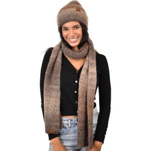 imageCC Unisex EcoFriendly Recycled Yarn Wool Blend Convertible Beanie and Scarf Set and Scarf SetBrown Mix