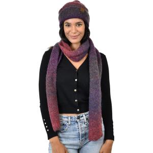 imageCC Unisex EcoFriendly Recycled Yarn Wool Blend Convertible Beanie and Scarf Set and Scarf SetDark Berry Mix