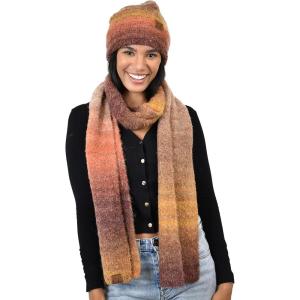imageCC Unisex EcoFriendly Recycled Yarn Wool Blend Convertible Beanie and Scarf Set and Scarf SetRust Mix