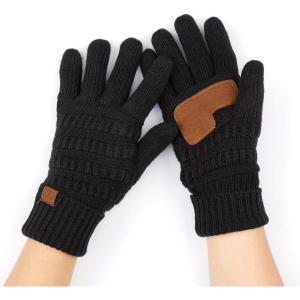 imageCC Unisex Knit Thick Warm Soft Stretch Fuzzy Lined Solid Ribbed Glove with Smart Tips G25G707Black