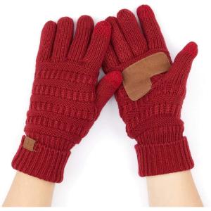 imageCC Unisex Knit Thick Warm Soft Stretch Fuzzy Lined Solid Ribbed Glove with Smart Tips G25G707Burgundycc