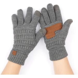 imageCC Unisex Knit Thick Warm Soft Stretch Fuzzy Lined Solid Ribbed Glove with Smart Tips G25G707Dk Mel Grey