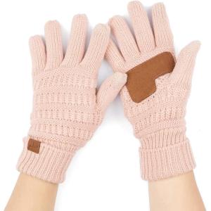 imageCC Unisex Knit Thick Warm Soft Stretch Fuzzy Lined Solid Ribbed Glove with Smart Tips G25G707Indipink