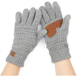 imageCC Unisex Knit Thick Warm Soft Stretch Fuzzy Lined Solid Ribbed Glove with Smart Tips G25G707Lt Melgrey