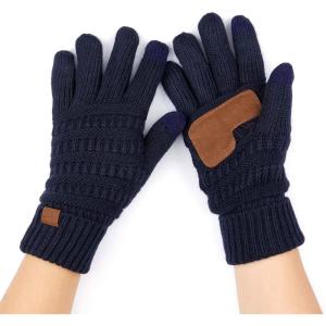 imageCC Unisex Knit Thick Warm Soft Stretch Fuzzy Lined Solid Ribbed Glove with Smart Tips G25G707Navy