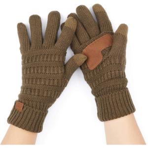 imageCC Unisex Knit Thick Warm Soft Stretch Fuzzy Lined Solid Ribbed Glove with Smart Tips G25G707New Olive