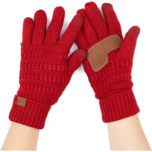 imageCC Unisex Knit Thick Warm Soft Stretch Fuzzy Lined Solid Ribbed Glove with Smart Tips G25G707Red