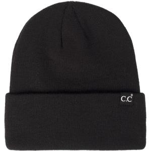 imageCC Unisex Plain Cuff Skull Cap Winter Knit Beanie HatBlack Label Black