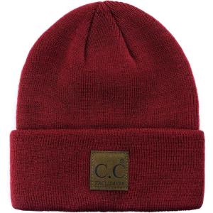 imageCC Unisex Plain Cuff Skull Cap Winter Knit Beanie HatBurgundy