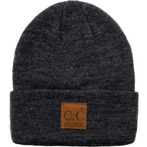 imageCC Unisex Plain Cuff Skull Cap Winter Knit Beanie HatDark Melange Gray