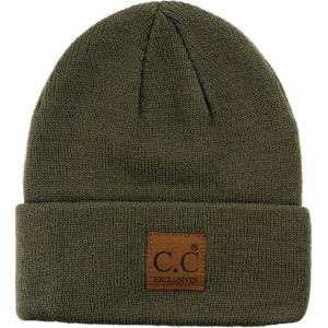imageCC Unisex Plain Cuff Skull Cap Winter Knit Beanie HatDark Olive